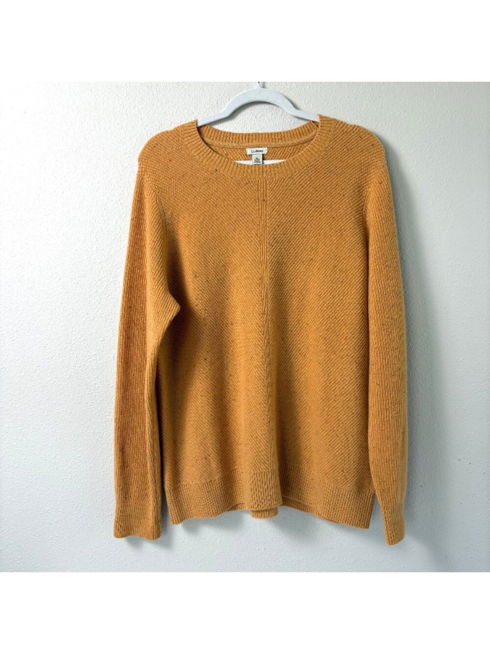 LL Bean Sweater Womens XL Gold Yellow Speckled Cashmere Pullover Long Sleeves